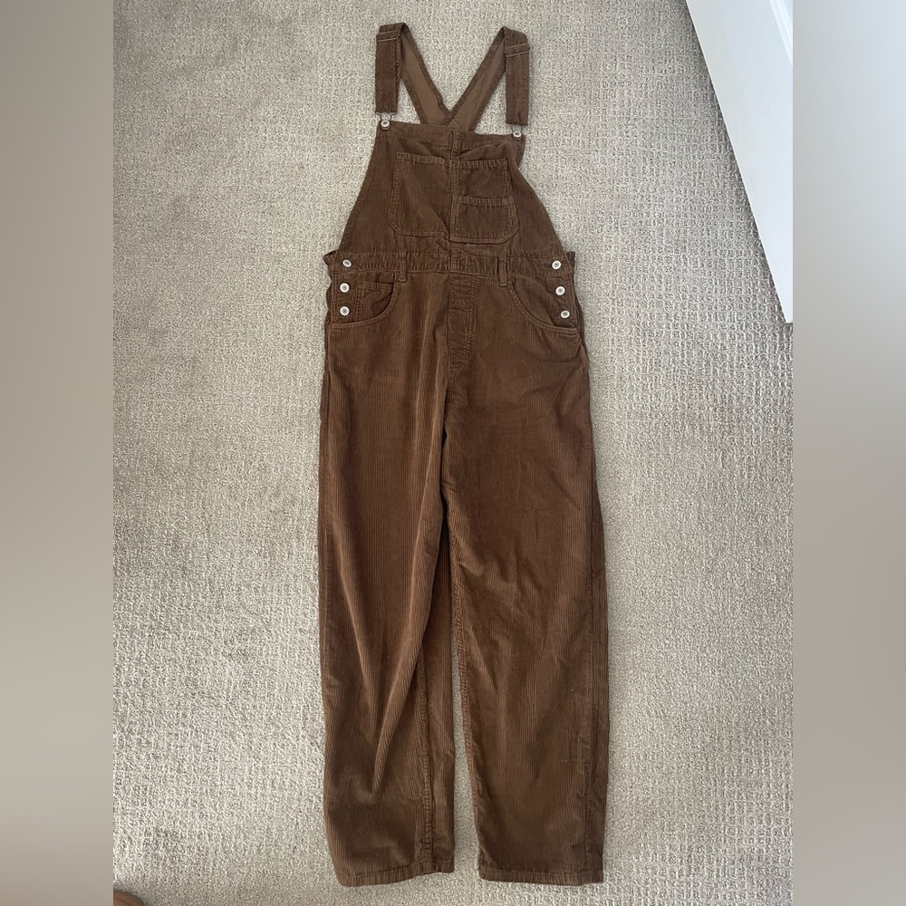 Free People We the Free Brown Ziggy Cord Overalls Womens Size Large